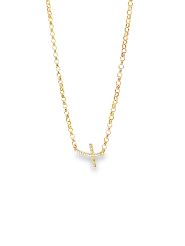 Rose Gold Diamond Sideways Cross Necklace