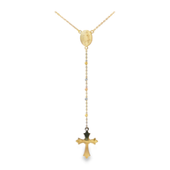 Yellow Gold Rosary Chain Necklace with Cross Pendant
