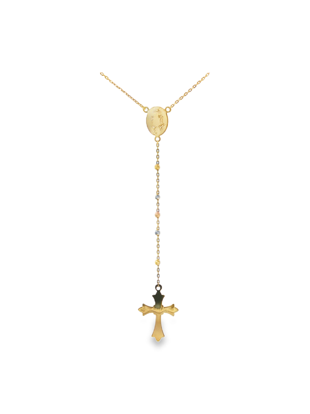 Yellow Gold Rosary Chain Necklace with Cross Pendant