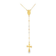 Yellow Gold Rosary Chain Necklace with Cross Pendant