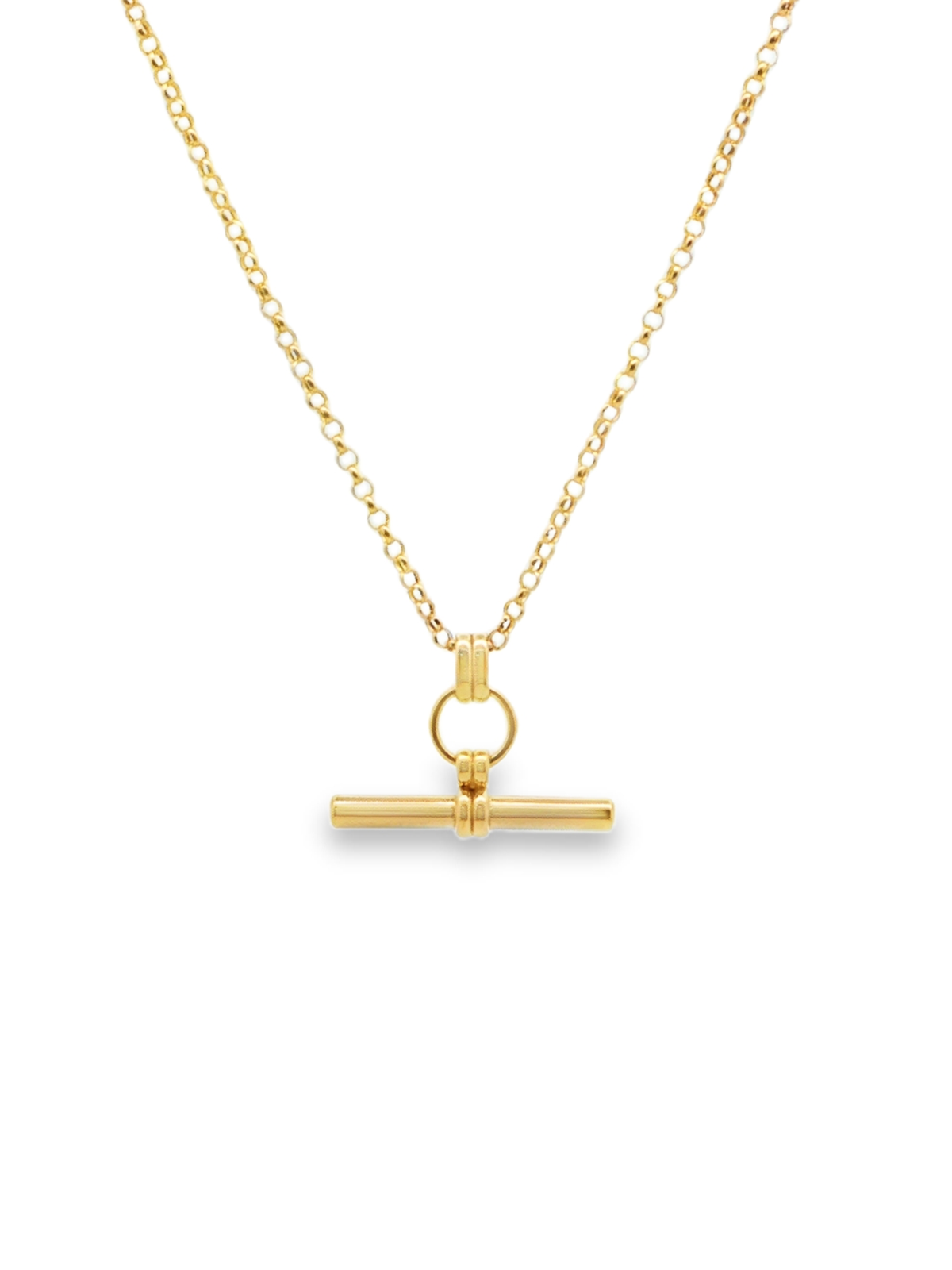 Yellow Gold T-Bar Pendant Chain Necklace