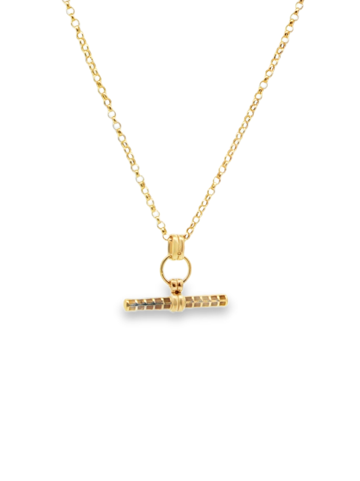 Yellow Gold T-Bar Pendant Chain Necklace