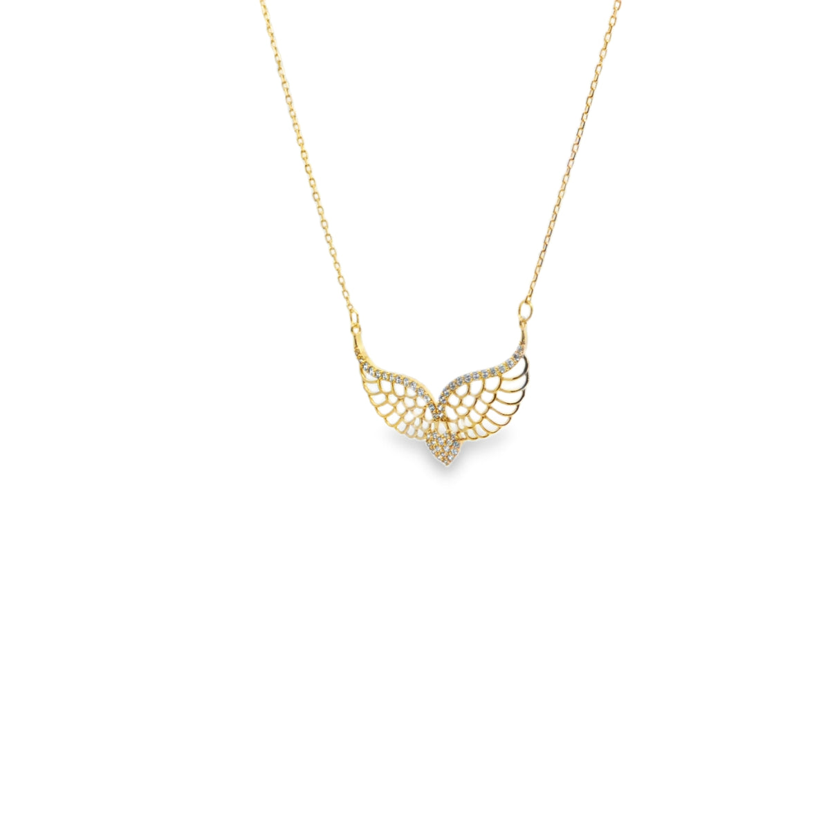 Diamond Angel Wing Charm Necklace in Rose Gold