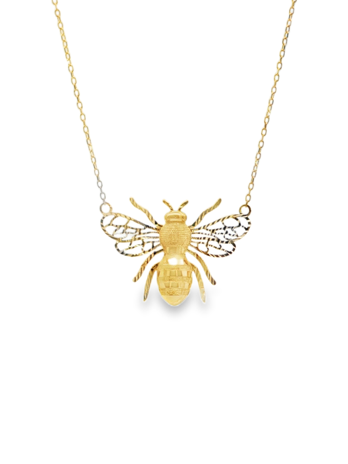 Yellow Gold Textured Bee Pendant Necklace