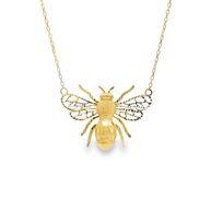 Yellow Gold Textured Bee Pendant Necklace