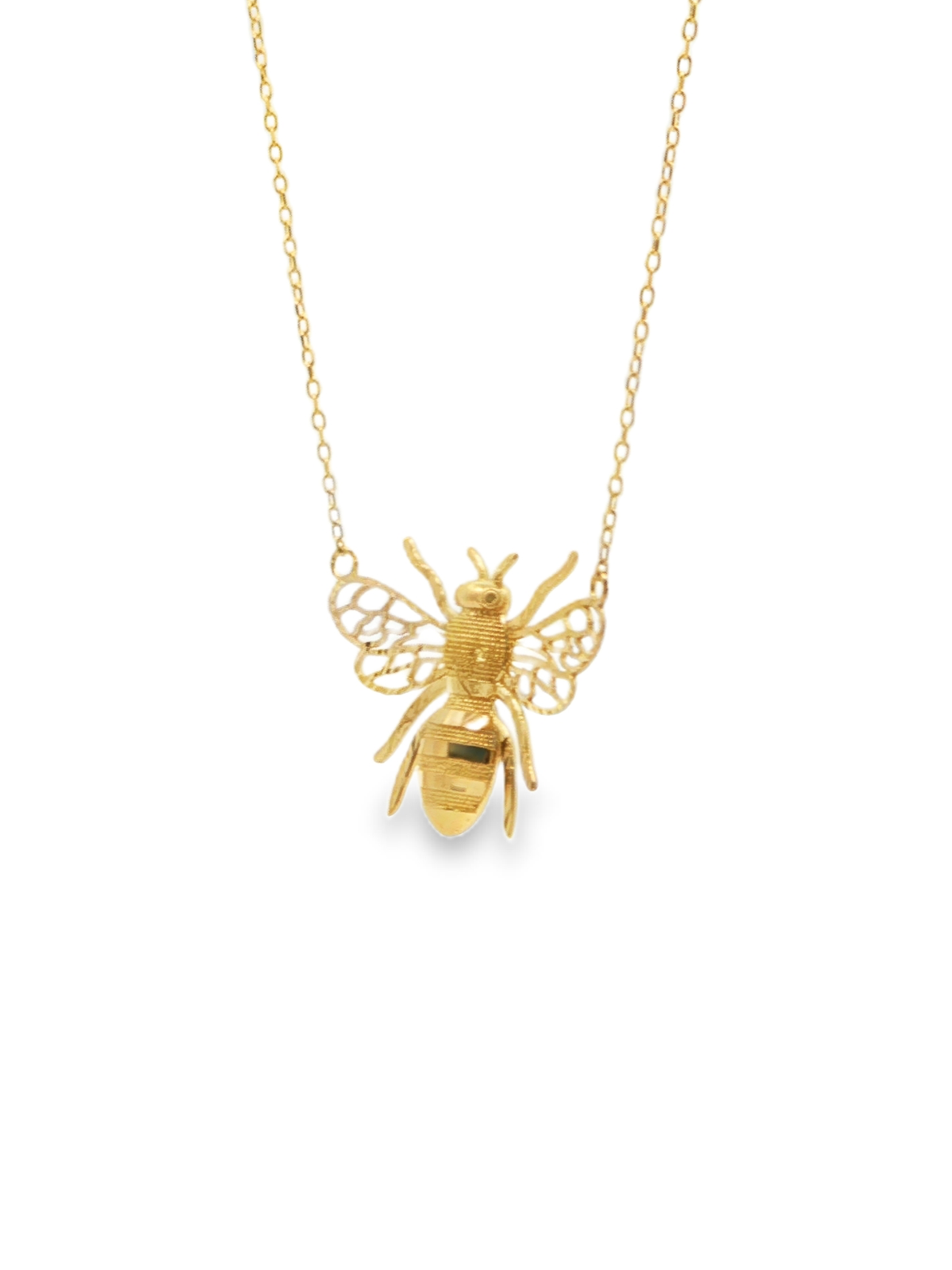 Yellow Gold Textured Bee Pendant Necklace