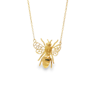 Yellow Gold Textured Bee Pendant Necklace