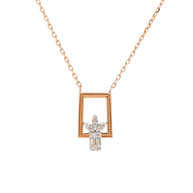18K Rose Gold Round & Baguette Diamond Pendant Necklace