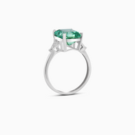 Lab Grown Emerald Cut Sapphire Ring – 18K White Gold, Diamond Accents