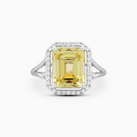 Lemon Light Emerald-Cut Sapphire Halo Ring in 18K White Gold