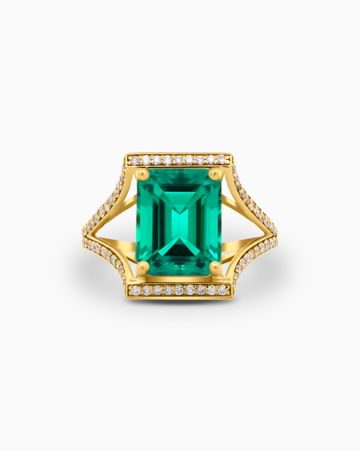 Regal Green Emerald-Cut Ring in 18K Yellow Gold