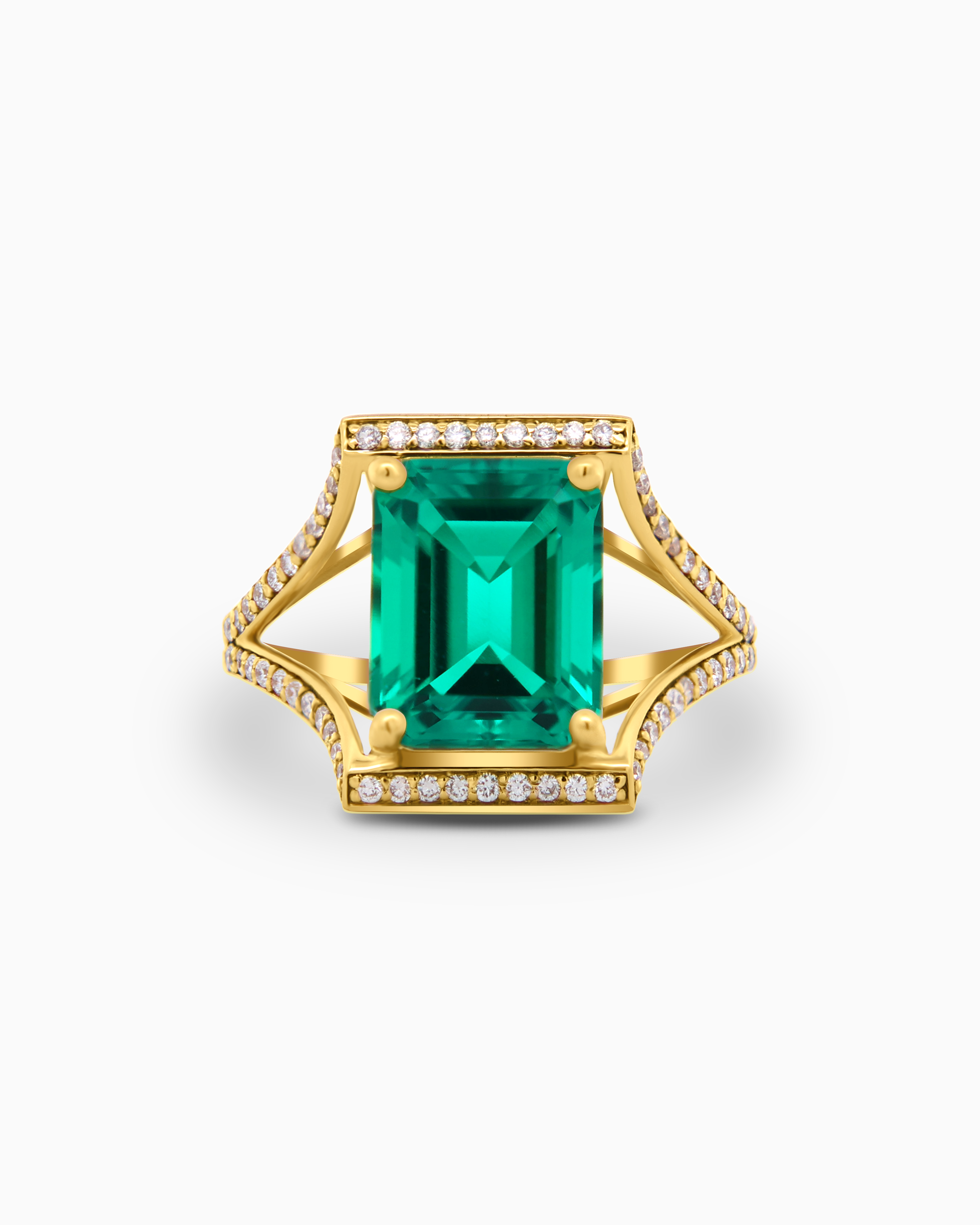 Regal Green Emerald-Cut Ring in 18K Yellow Gold