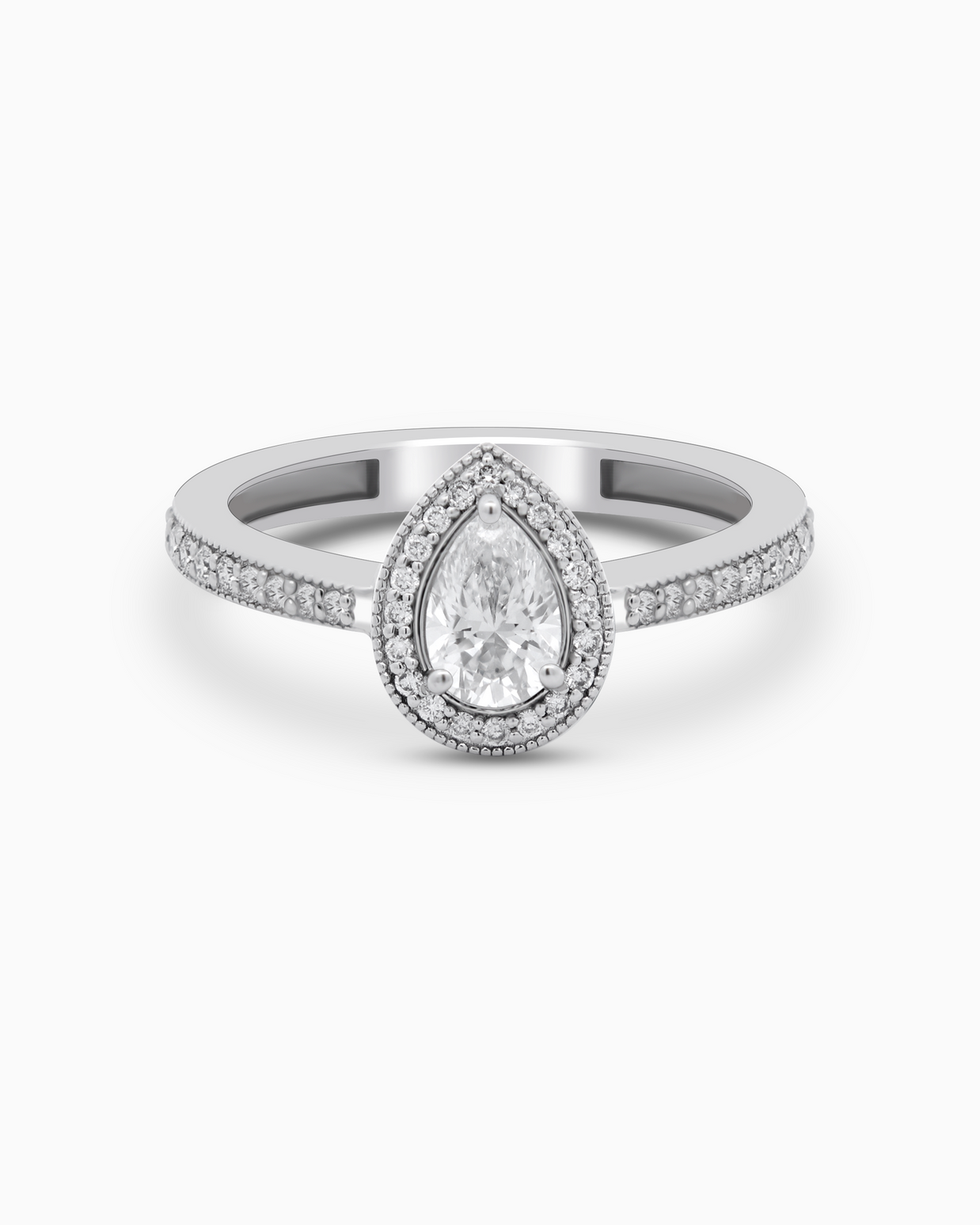 18K White Gold Pear Halo Lab-Grown Diamond Ring – 0.70ct.