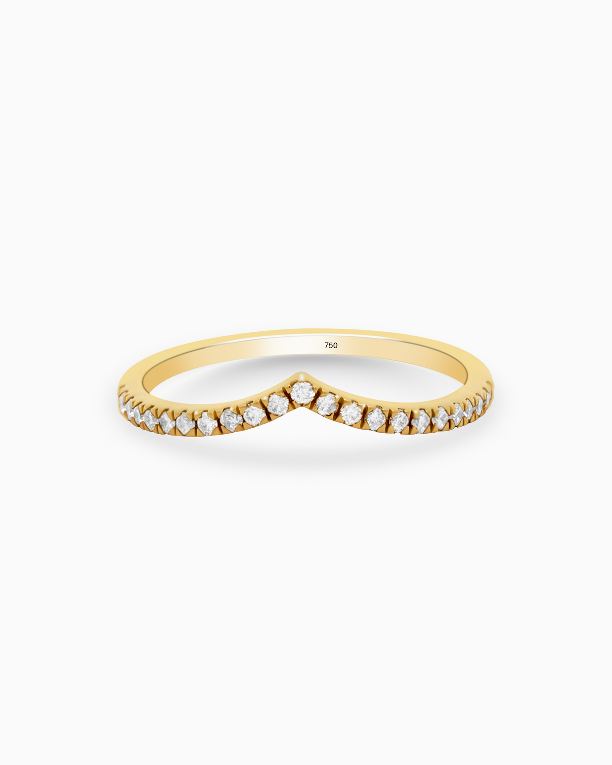 18K Gold Round Brilliant Diamond Delicate Pavé Chevron Band