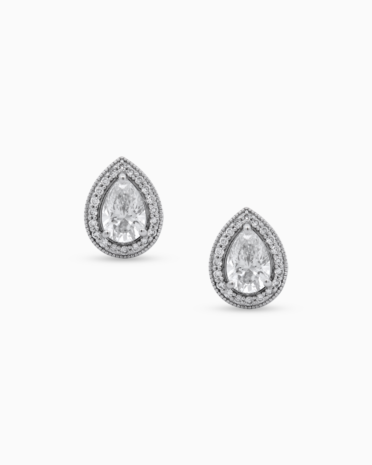 18K White Gold Pear Halo Lab-Grown Diamond Stud Earrings – 1.20ct.