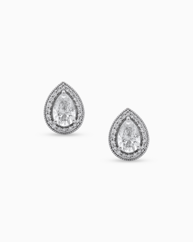 18K White Gold Pear Halo Lab-Grown Diamond Stud Earrings – 1.20ct.