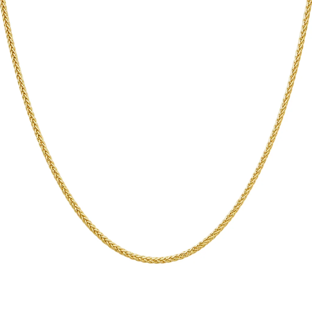 Delicate Woven Yellow Gold Wheat Chain Necklace