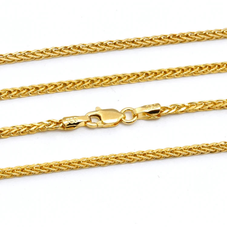 Delicate Woven Yellow Gold Wheat Chain Necklace