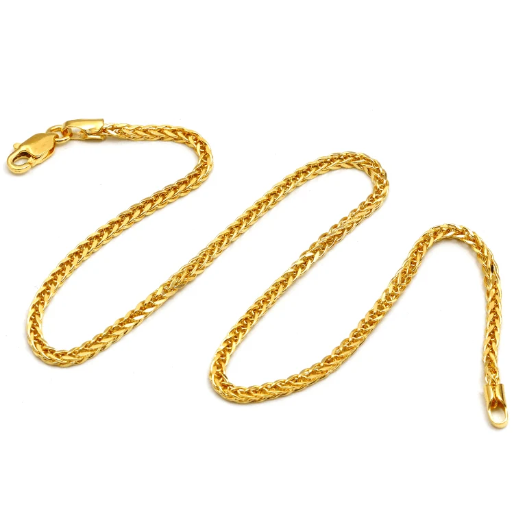 Delicate Woven Yellow Gold Wheat Chain Necklace