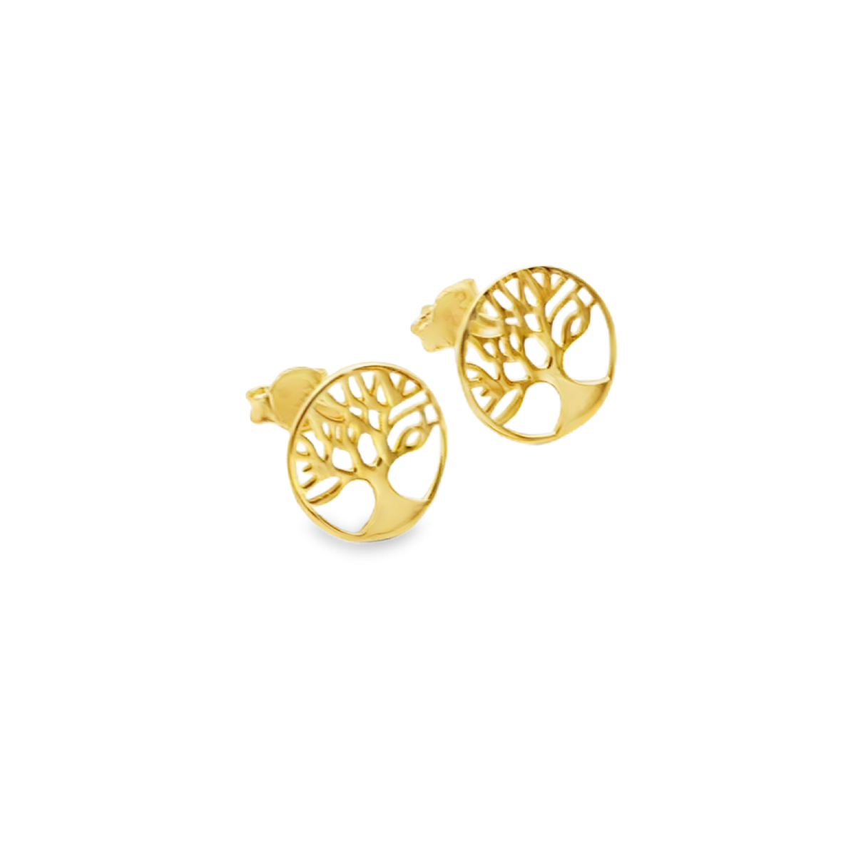 Golden Tree of Life Stud Earrings – Circular Cut-Out Filigree Disc Studs