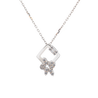 18K White Gold Round & Baguette Diamond Pendant Necklace – 0.10ct.