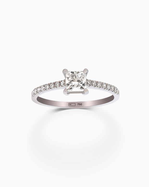 18K White Gold Round & Princess Lab-Grown Diamond Ring – 0.60ct.