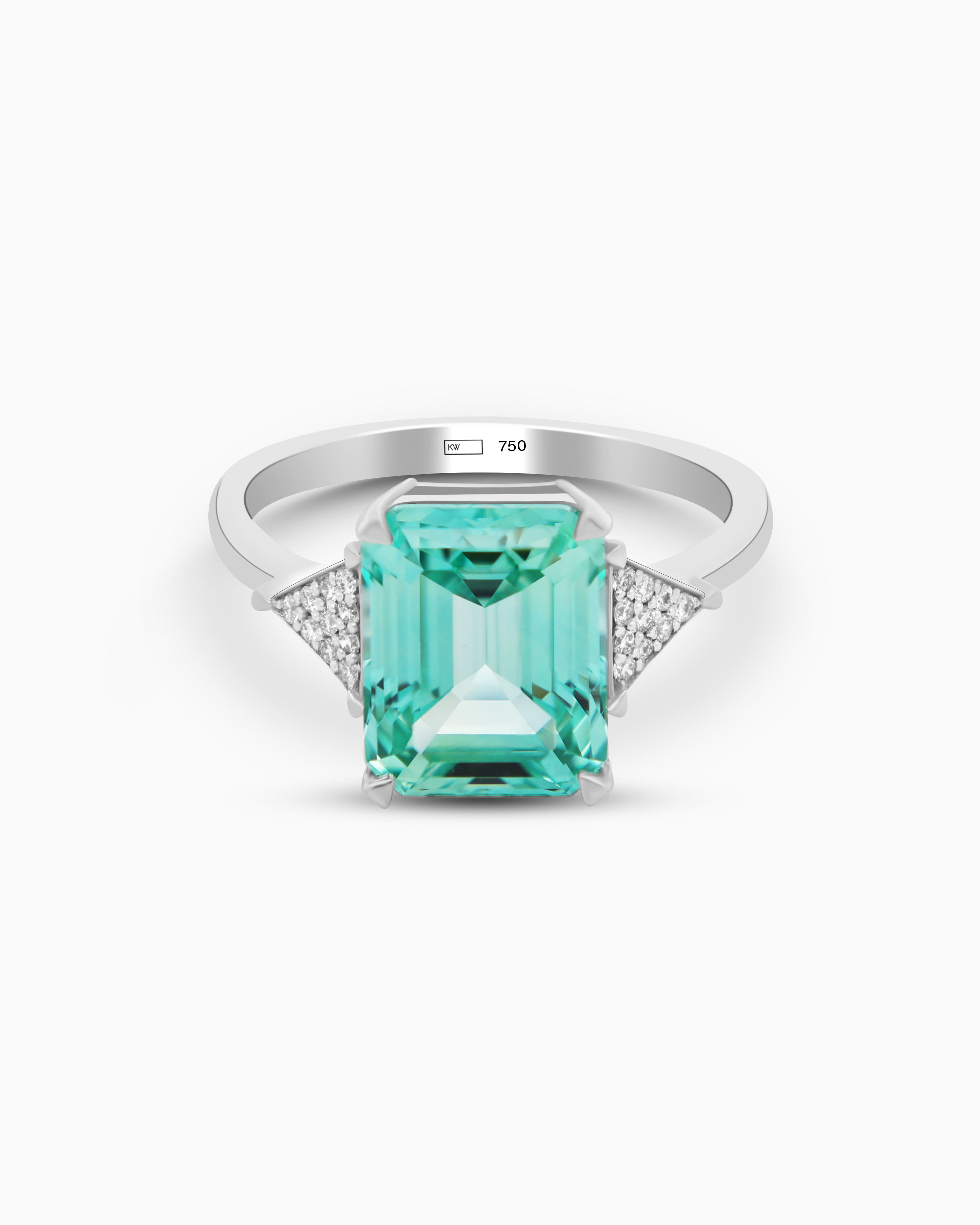 Lab Grown Emerald Cut Sapphire Ring – 18K White Gold, Diamond Accents