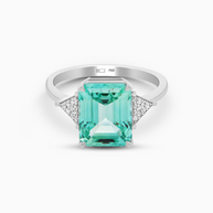 Lab Grown Emerald Cut Sapphire Ring – 18K White Gold, Diamond Accents