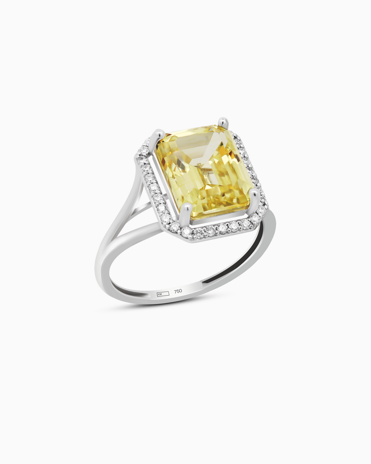 Lemon Light Emerald-Cut Sapphire Halo Ring in 18K White Gold