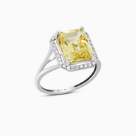 Lemon Light Emerald-Cut Sapphire Halo Ring in 18K White Gold