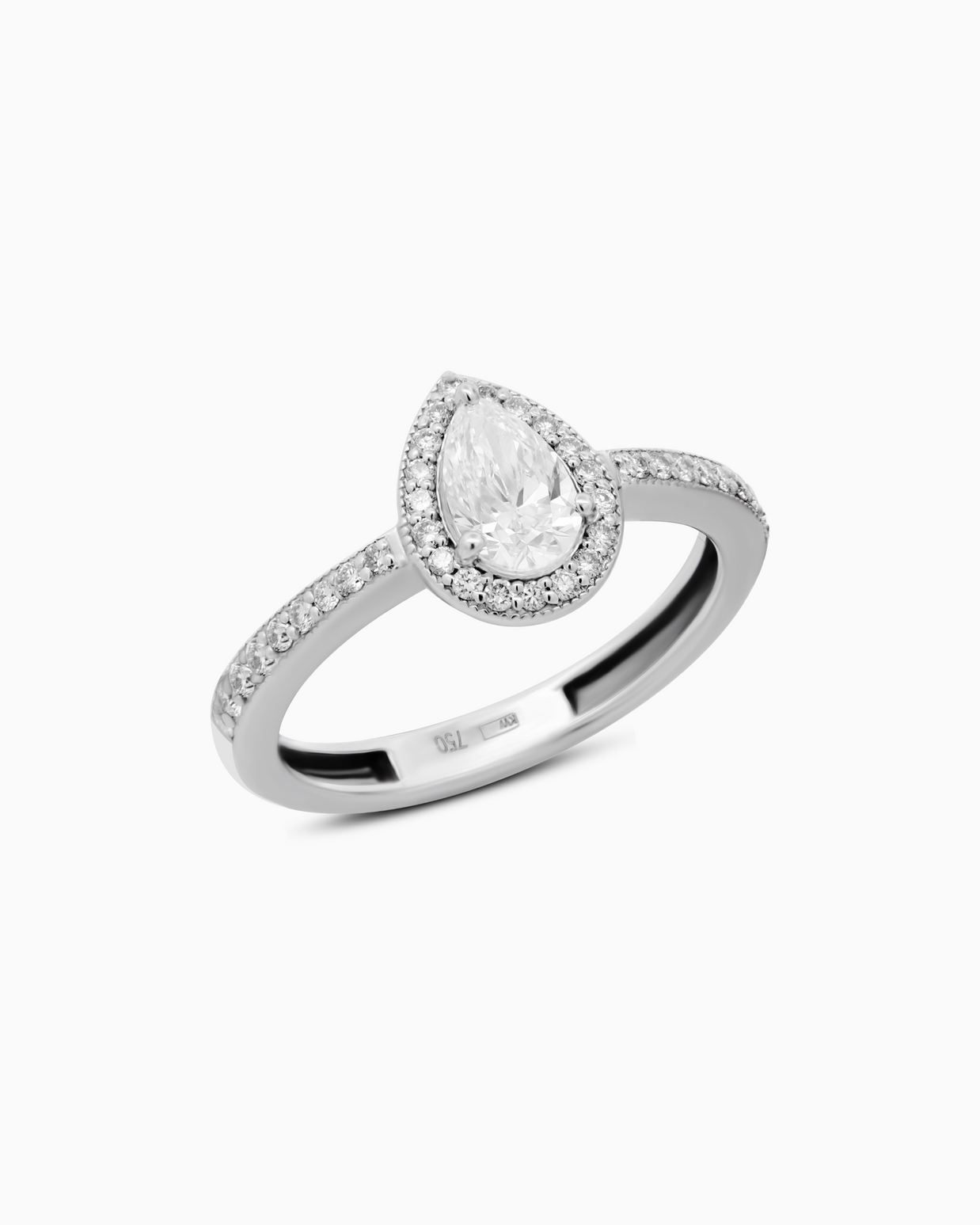 18K White Gold Pear Halo Lab-Grown Diamond Ring – 0.70ct.