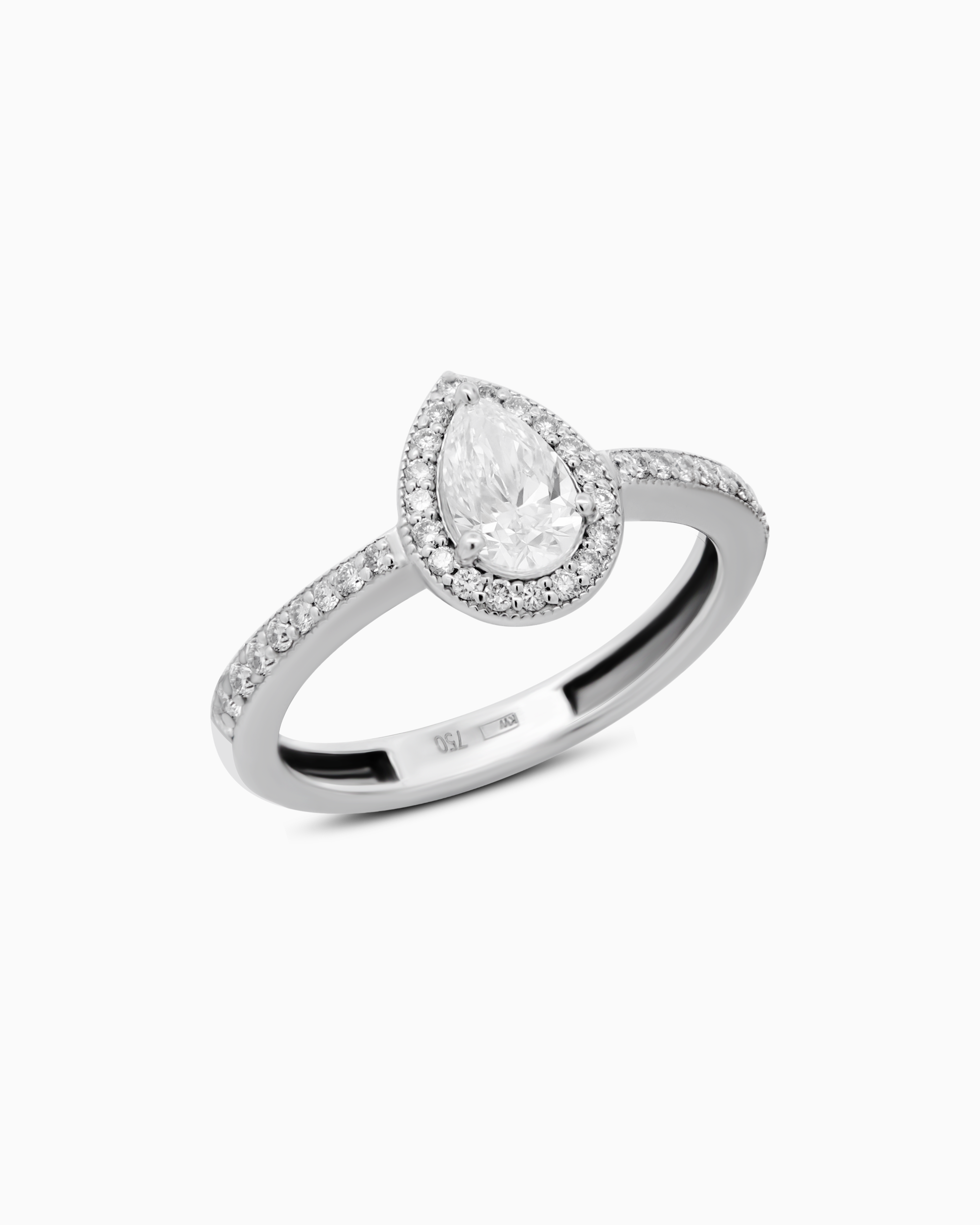 18K White Gold Pear Halo Lab-Grown Diamond Ring – 0.70ct.
