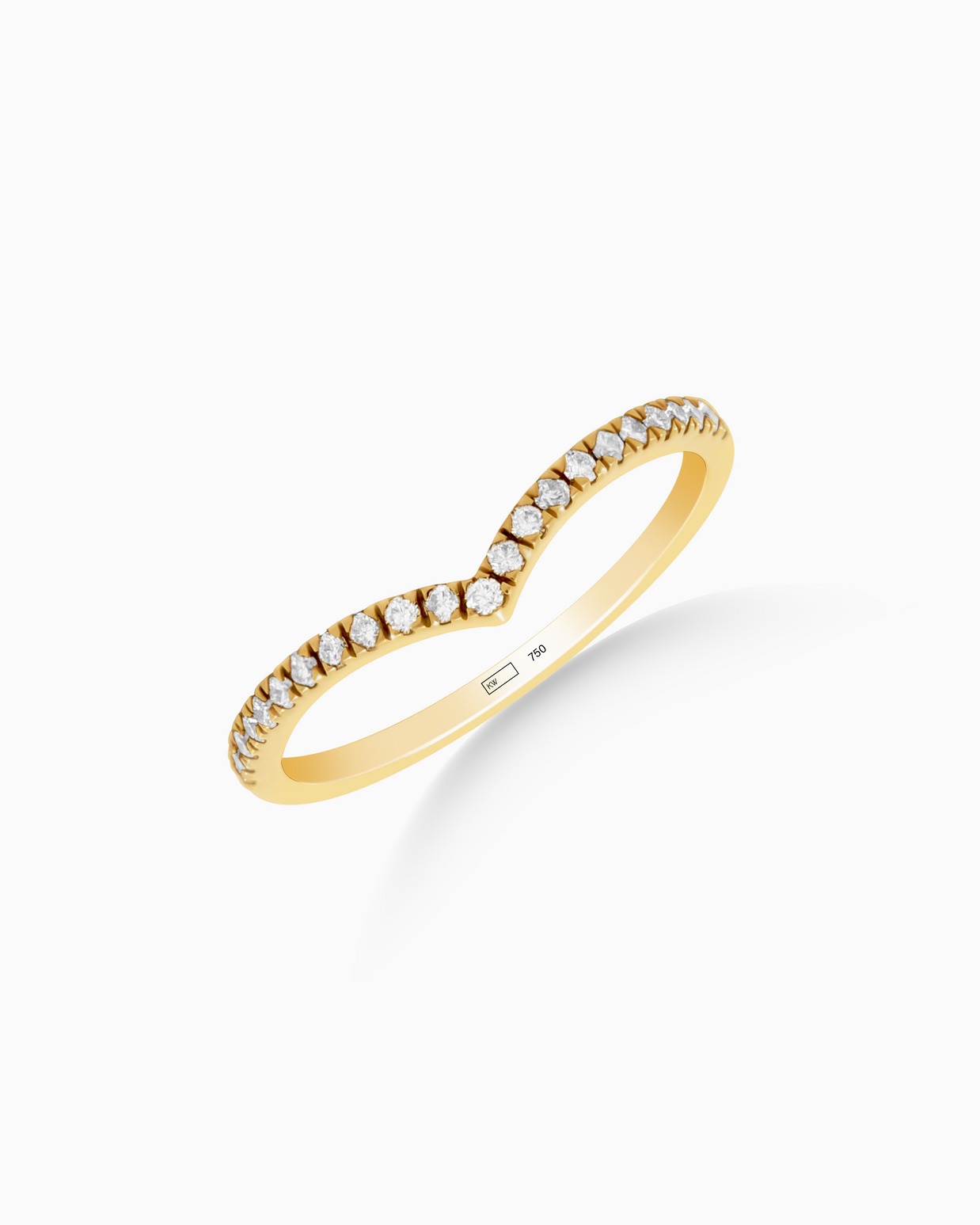 18K Gold Round Brilliant Diamond Delicate Pavé Chevron Band