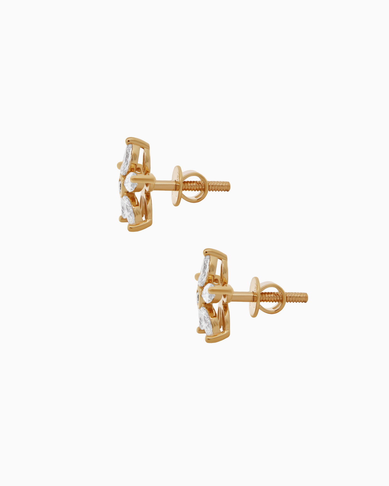 18K Yellow Gold Floral Marquise Lab-Grown Diamond Stud Earrings – 0.90ct.