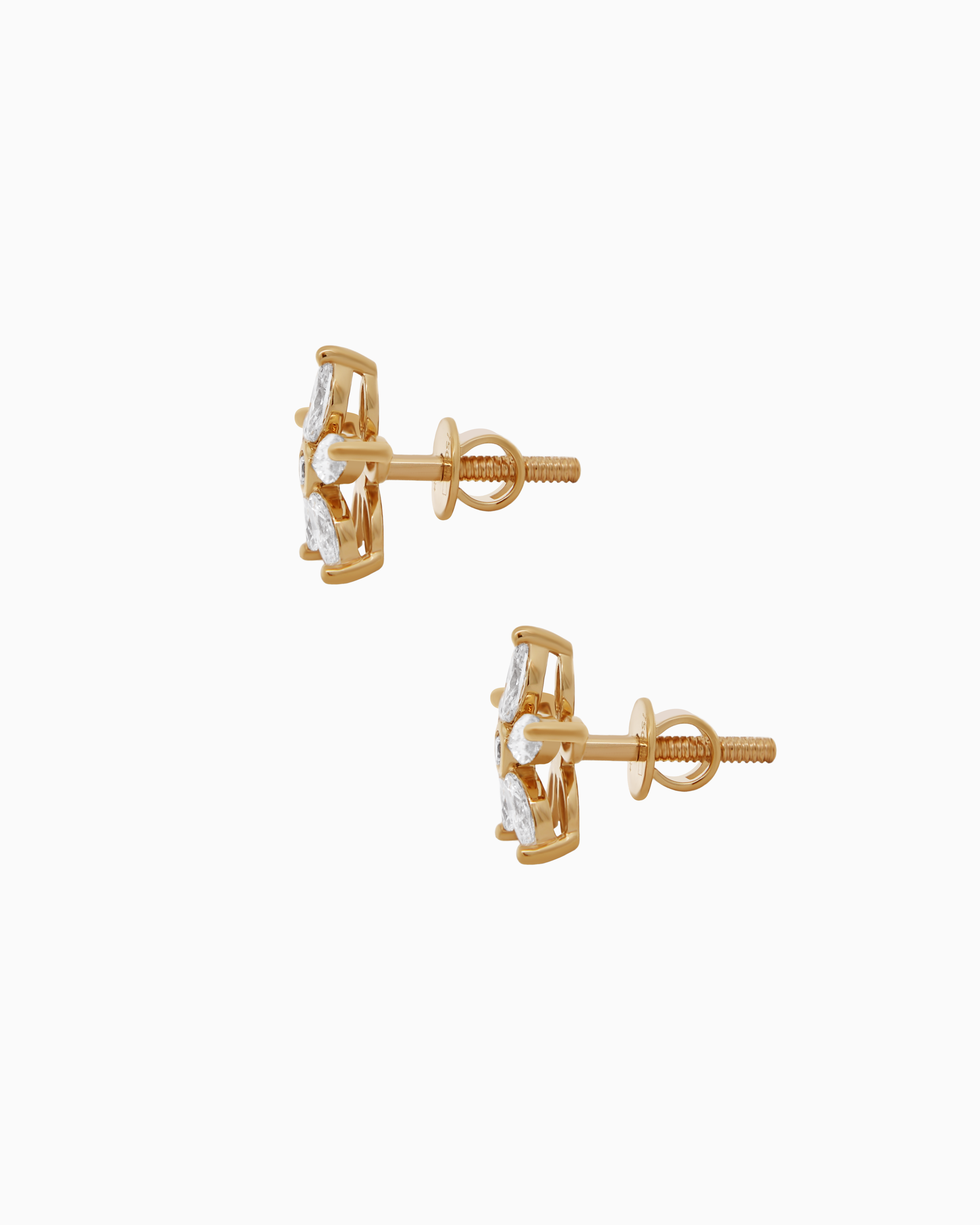 18K Yellow Gold Floral Marquise Lab-Grown Diamond Stud Earrings – 0.90ct.