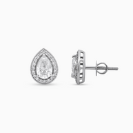 18K White Gold Pear Halo Lab-Grown Diamond Stud Earrings – 1.20ct.