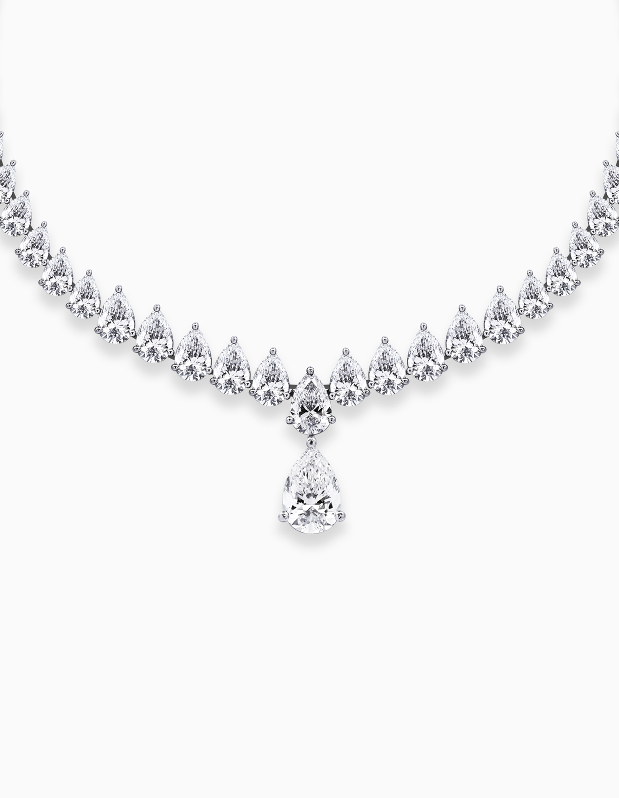 18K White Gold Pear Drop Lab-Grown Diamond Necklace – 25.80ct.