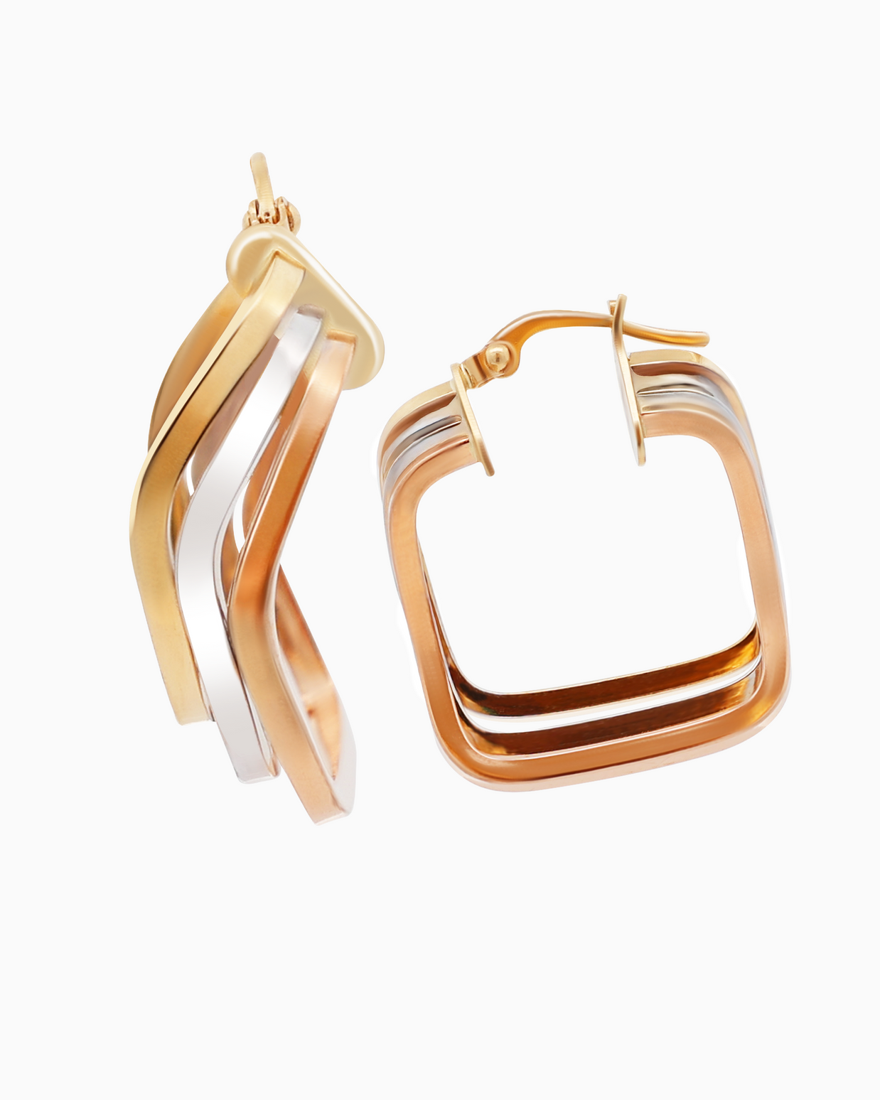 18K Tri-Color Gold Earrings