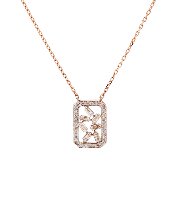 18K Rose Gold Round & Baguette Diamond Pendant Necklace – 0.20ct.