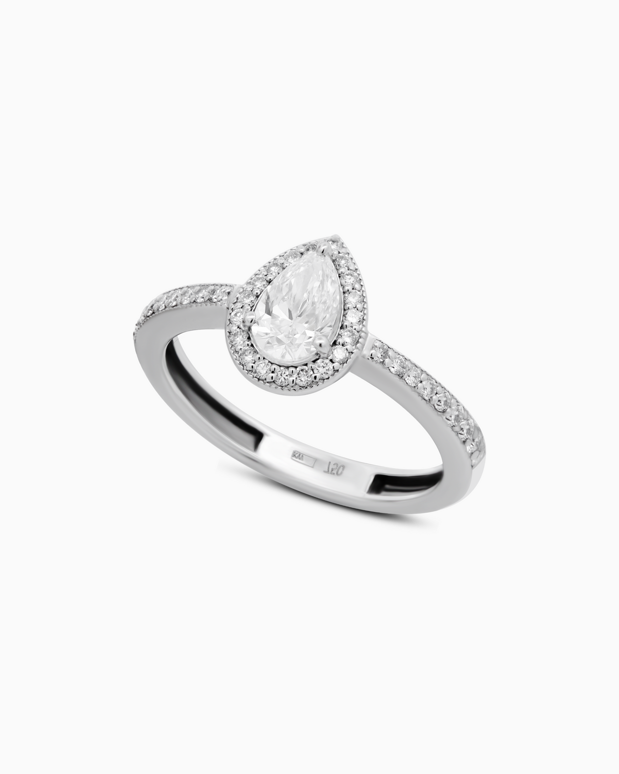 18K White Gold Pear Halo Lab-Grown Diamond Ring – 0.70ct.