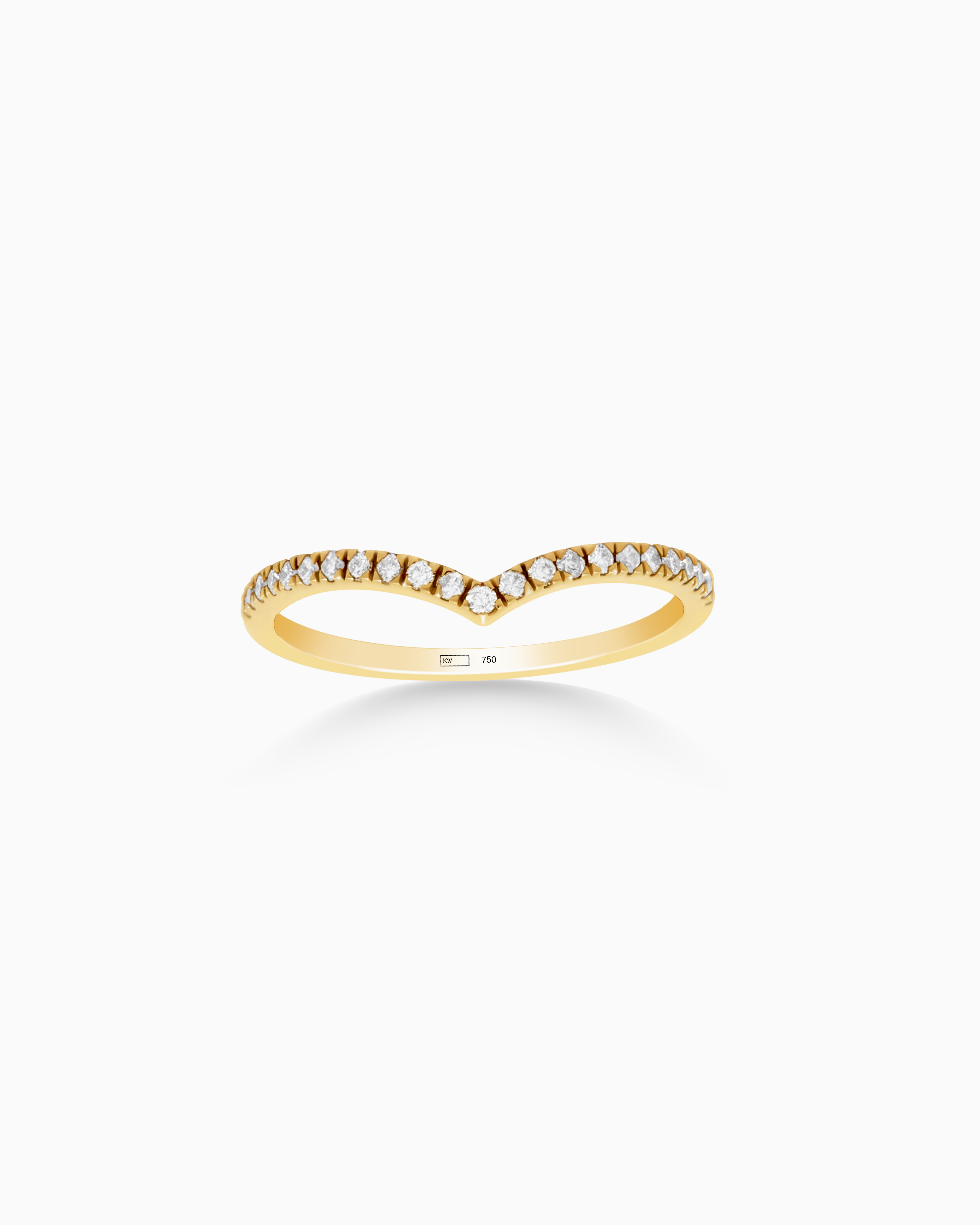 18K Gold Round Brilliant Diamond Delicate Pavé Chevron Band
