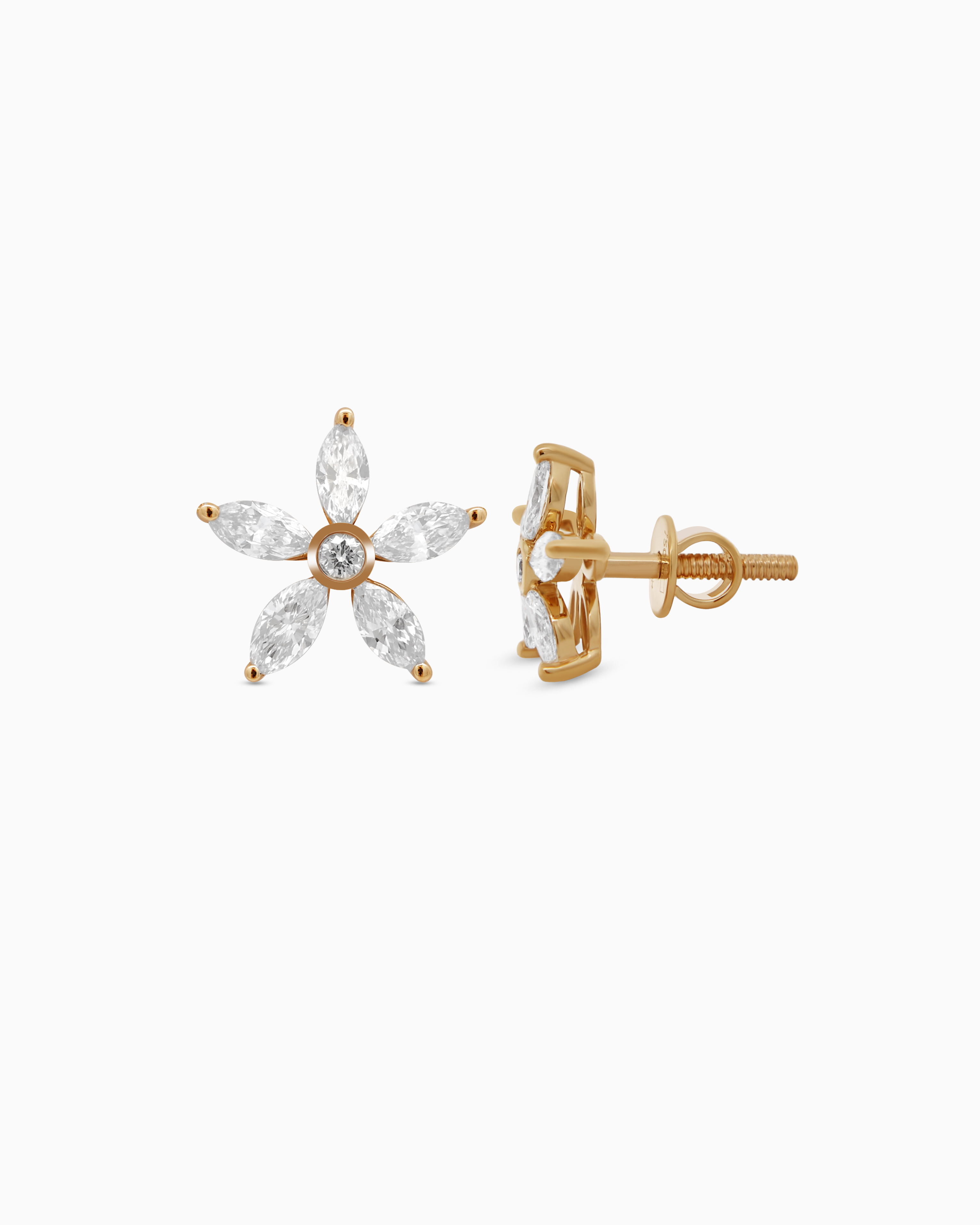 18K Yellow Gold Floral Marquise Lab-Grown Diamond Stud Earrings – 0.90ct.