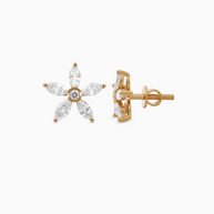 18K Yellow Gold Floral Marquise Lab-Grown Diamond Stud Earrings – 0.90ct.