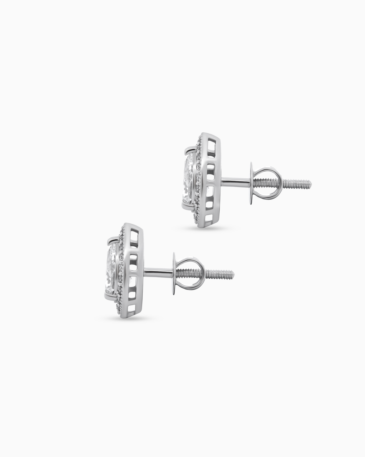 18K White Gold Pear Halo Lab-Grown Diamond Stud Earrings – 1.20ct.