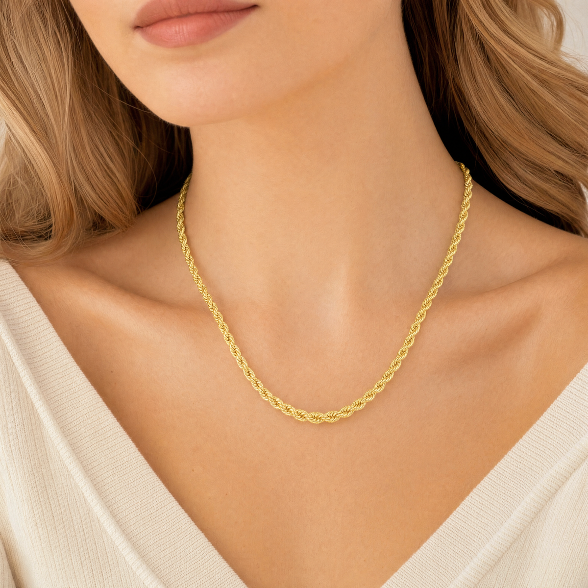 The Luminous Twist Yellow Gold Rope Chain Necklace
