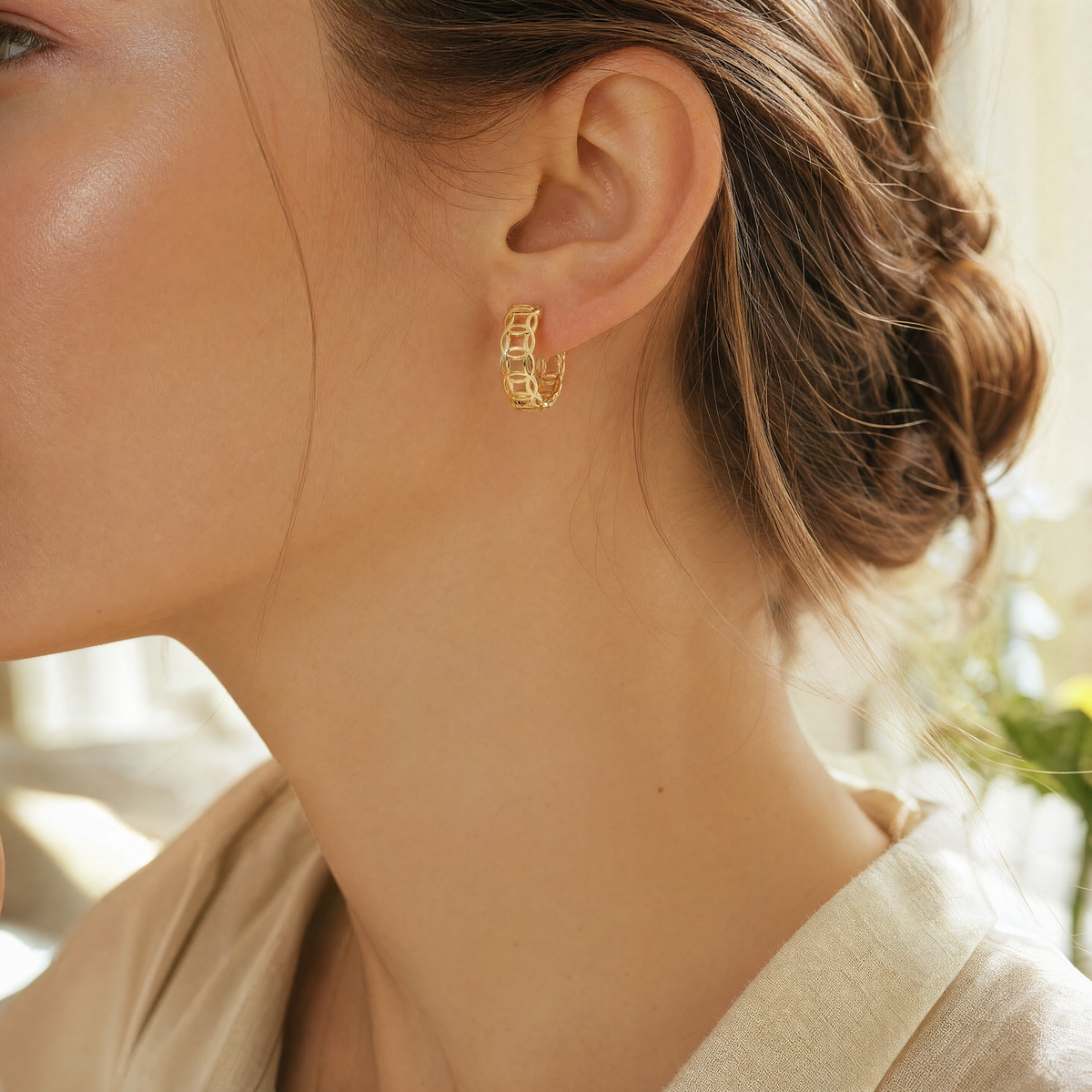 Yellow Gold Openwork Hoop Earrings