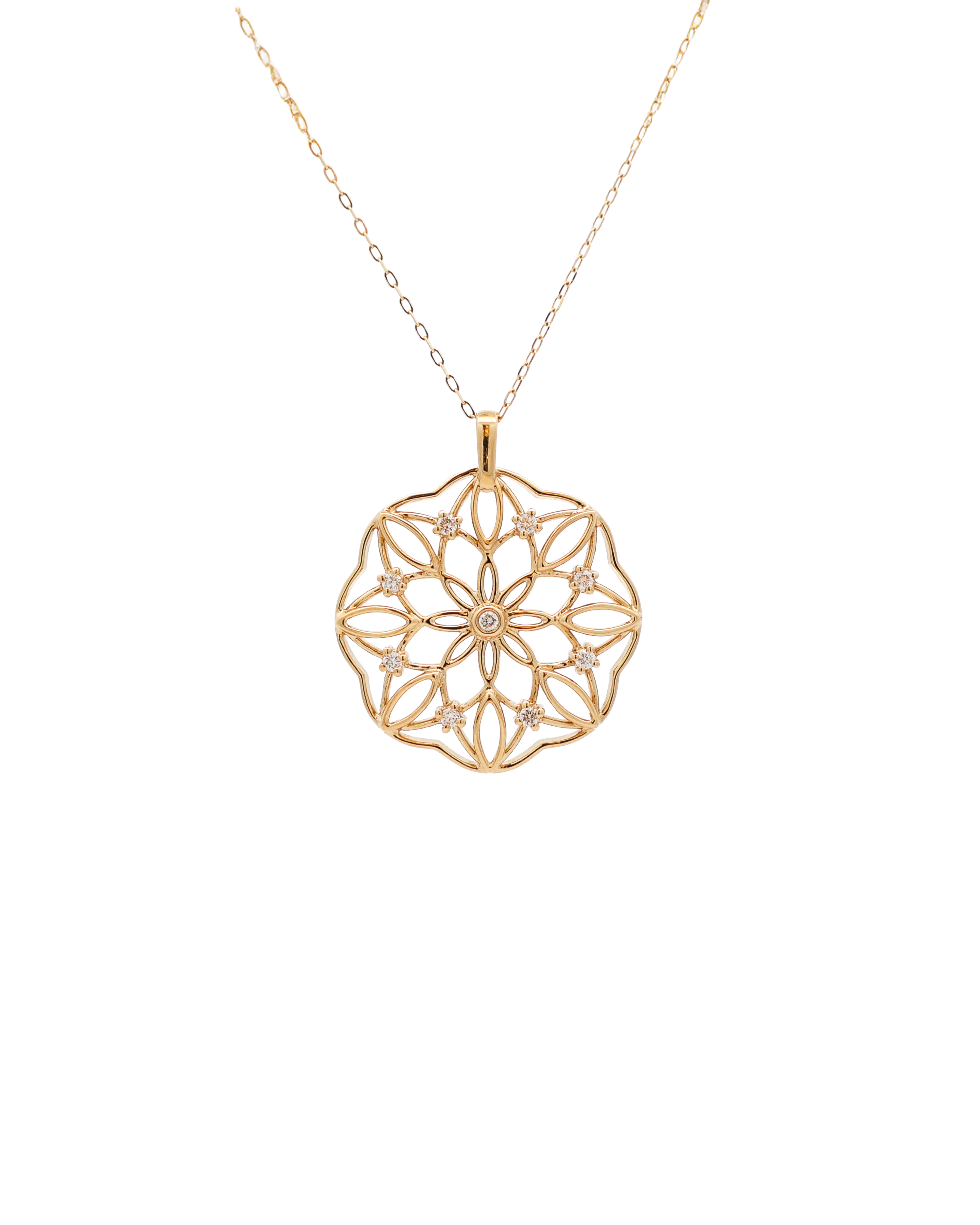18K Yellow Gold Round Diamond Pendant Necklace – 0.10ct.