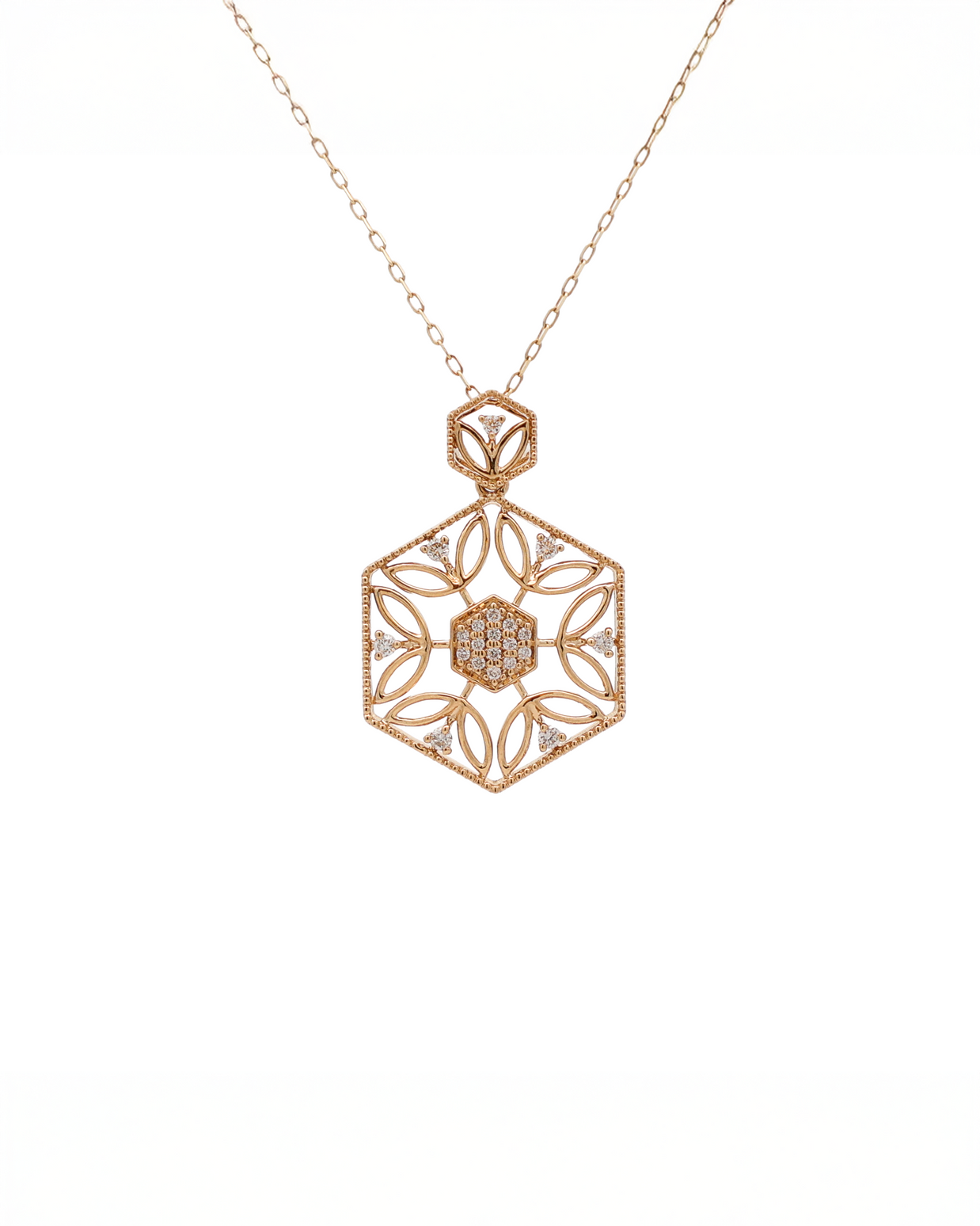 18K Yellow Gold Round Diamond Pendant Necklace