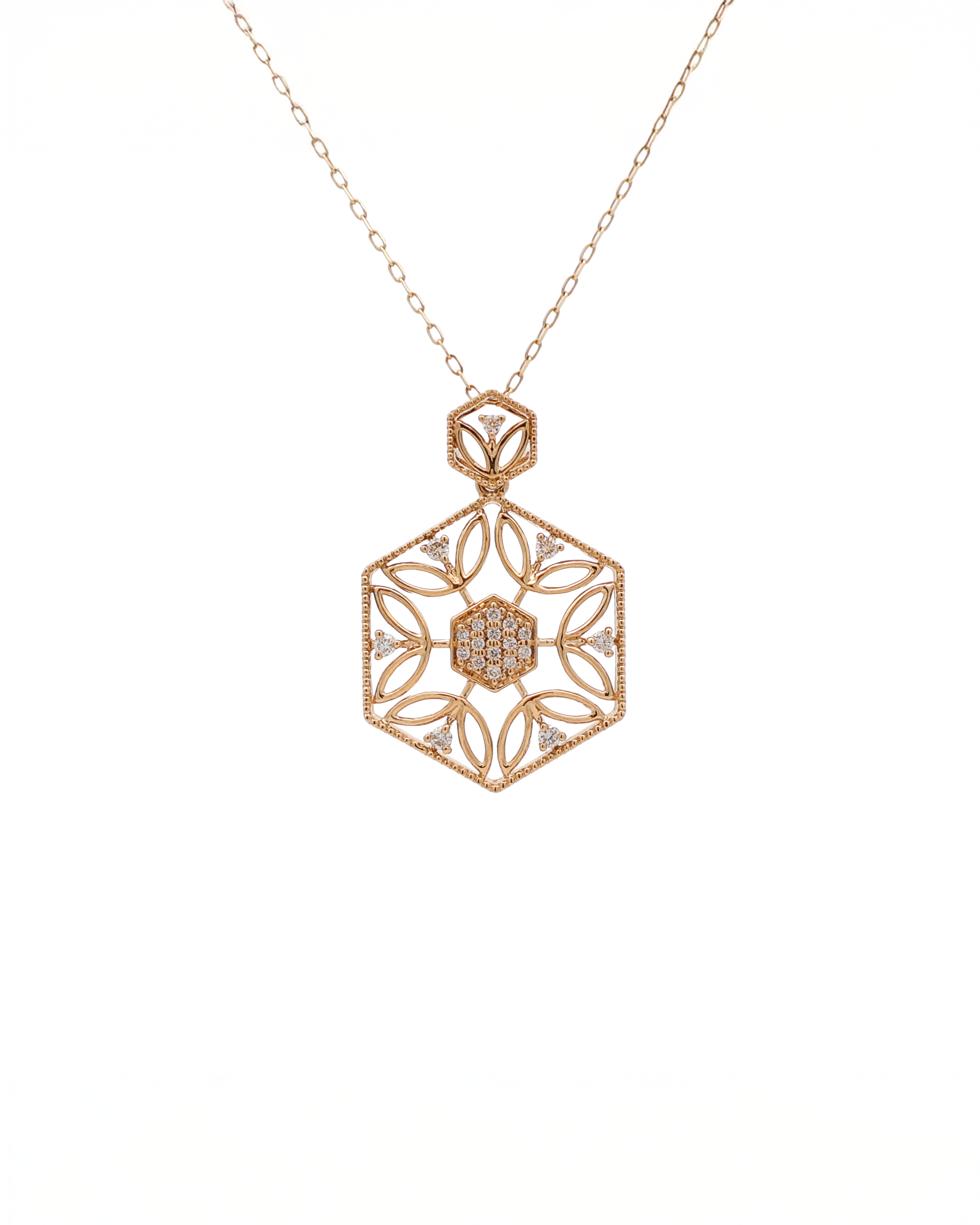 18K Yellow Gold Round Diamond Pendant Necklace