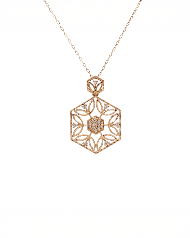 18K Yellow Gold Round Diamond Pendant Necklace